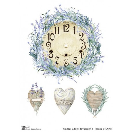 Декупажная карта Clock lavender 1