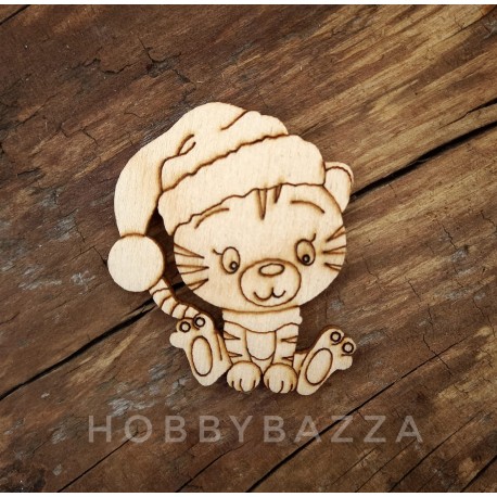 Заготовка для деревянного значка / брошки Тигр в шапке под роспись