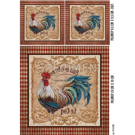 Салфетка для декупажа - петух и курица на поле, 2 картинки